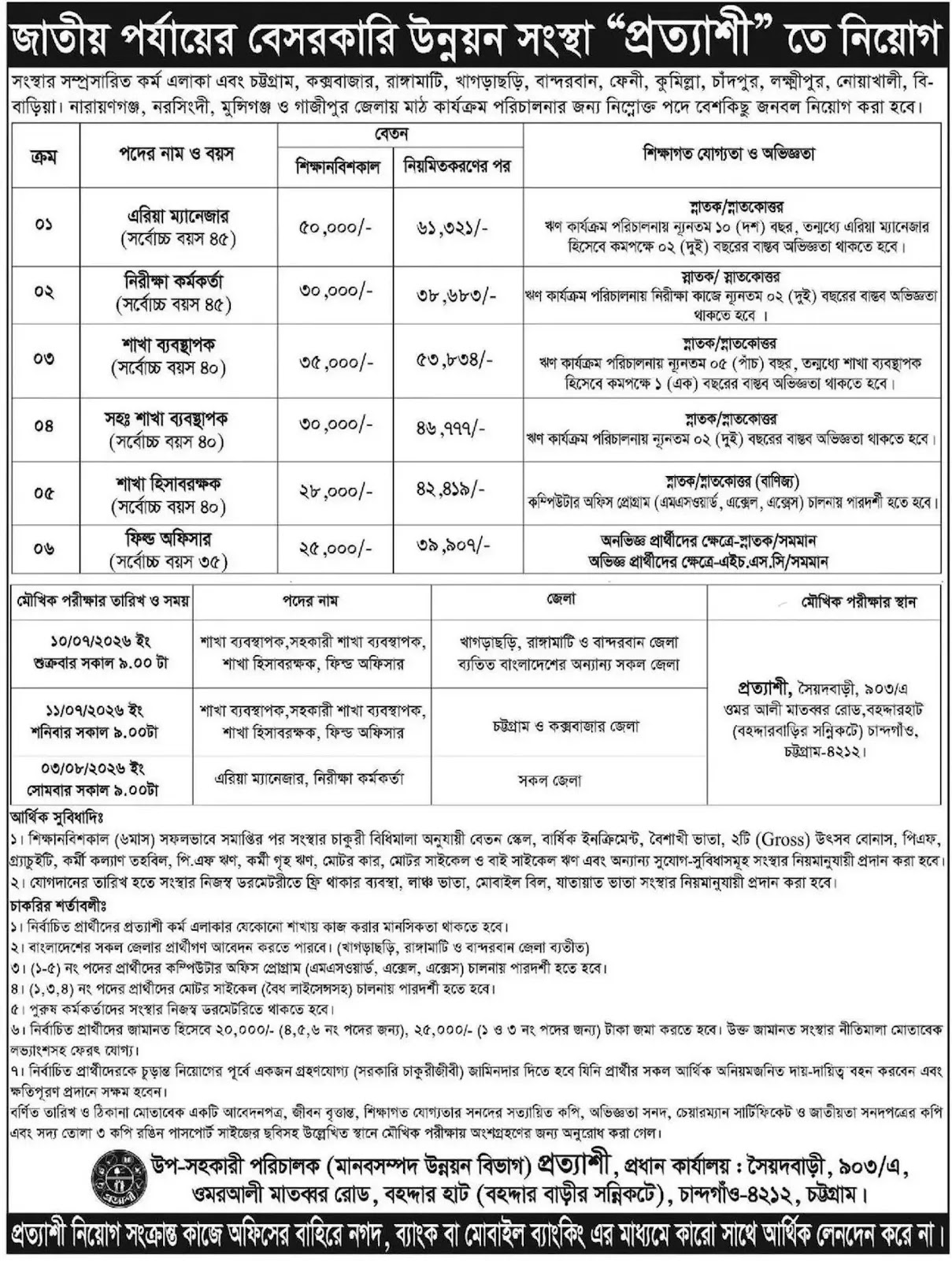 Prottyashi NGO Job Circular - Circular 1