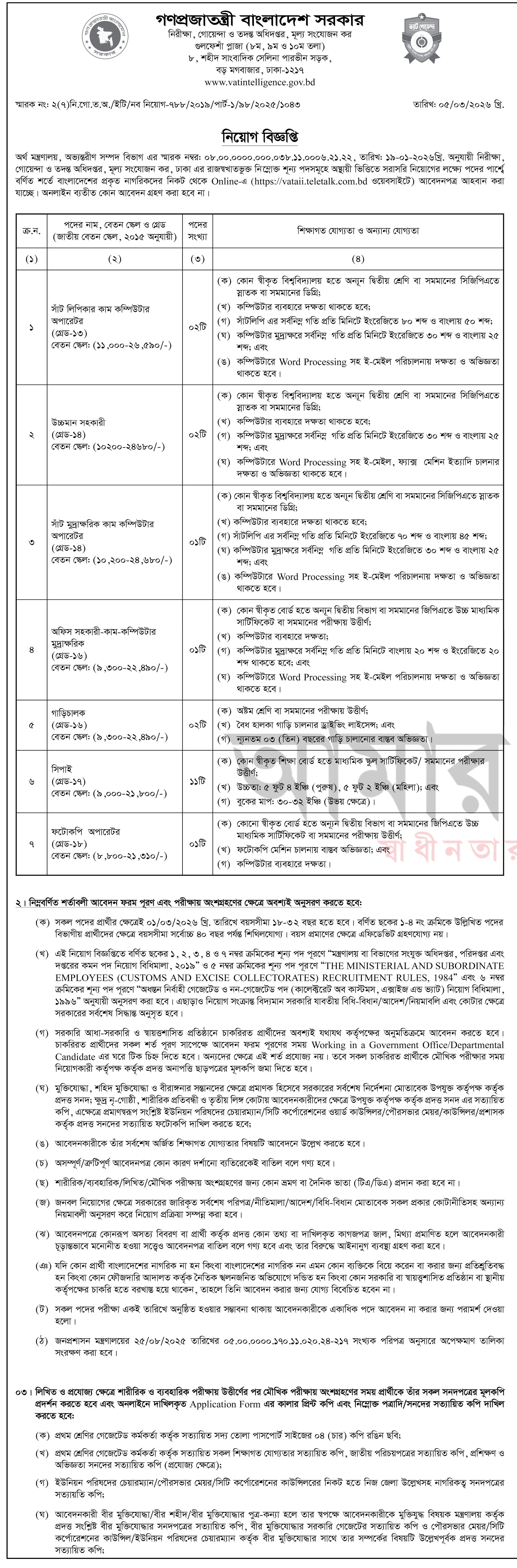 গোয়েন্দা ও তদন্ত অধিদপ্তর নিয়োগ বিজ্ঞপ্তি - Circular 1