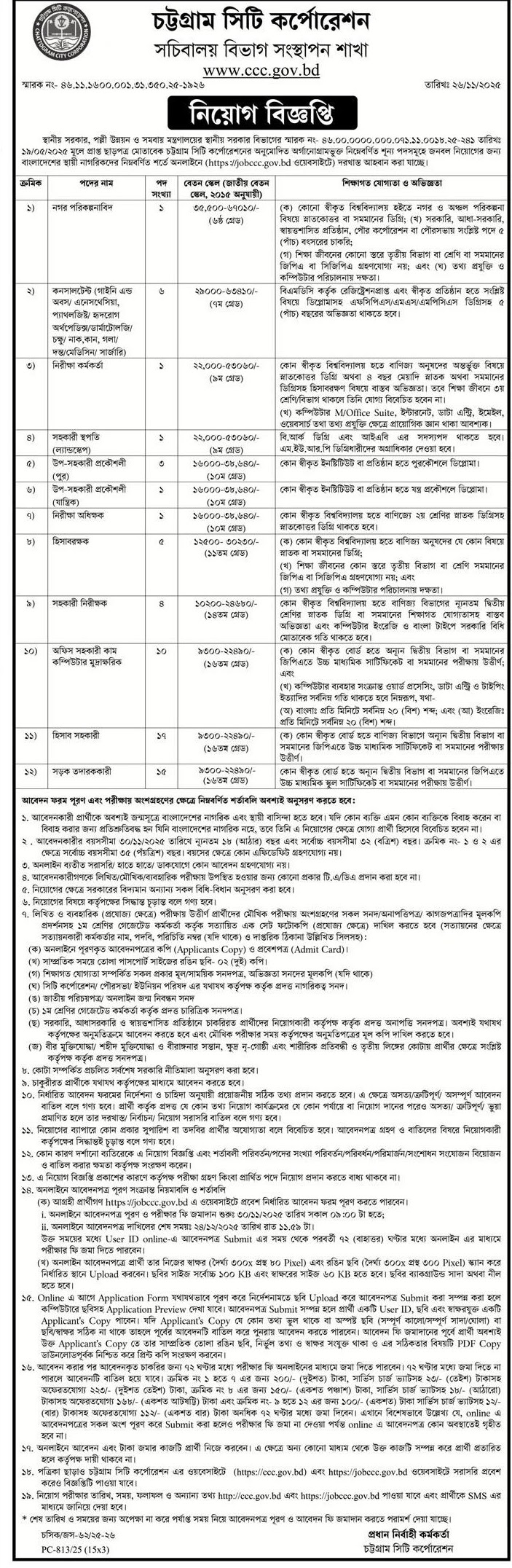 চট্টগ্রাম সিটি কর্পোরেশন নিয়োগ বিজ্ঞপ্তি - Circular 1