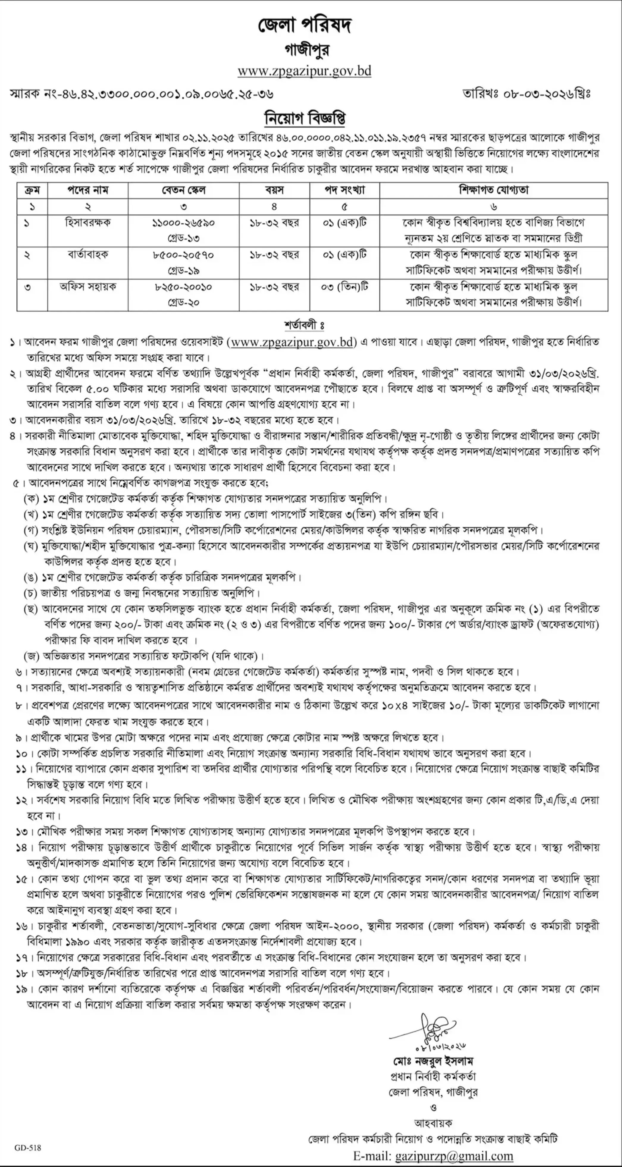 জেলা পরিষদ কার্যালয়ে নিয়োগ বিজ্ঞপ্তি - Circular 1
