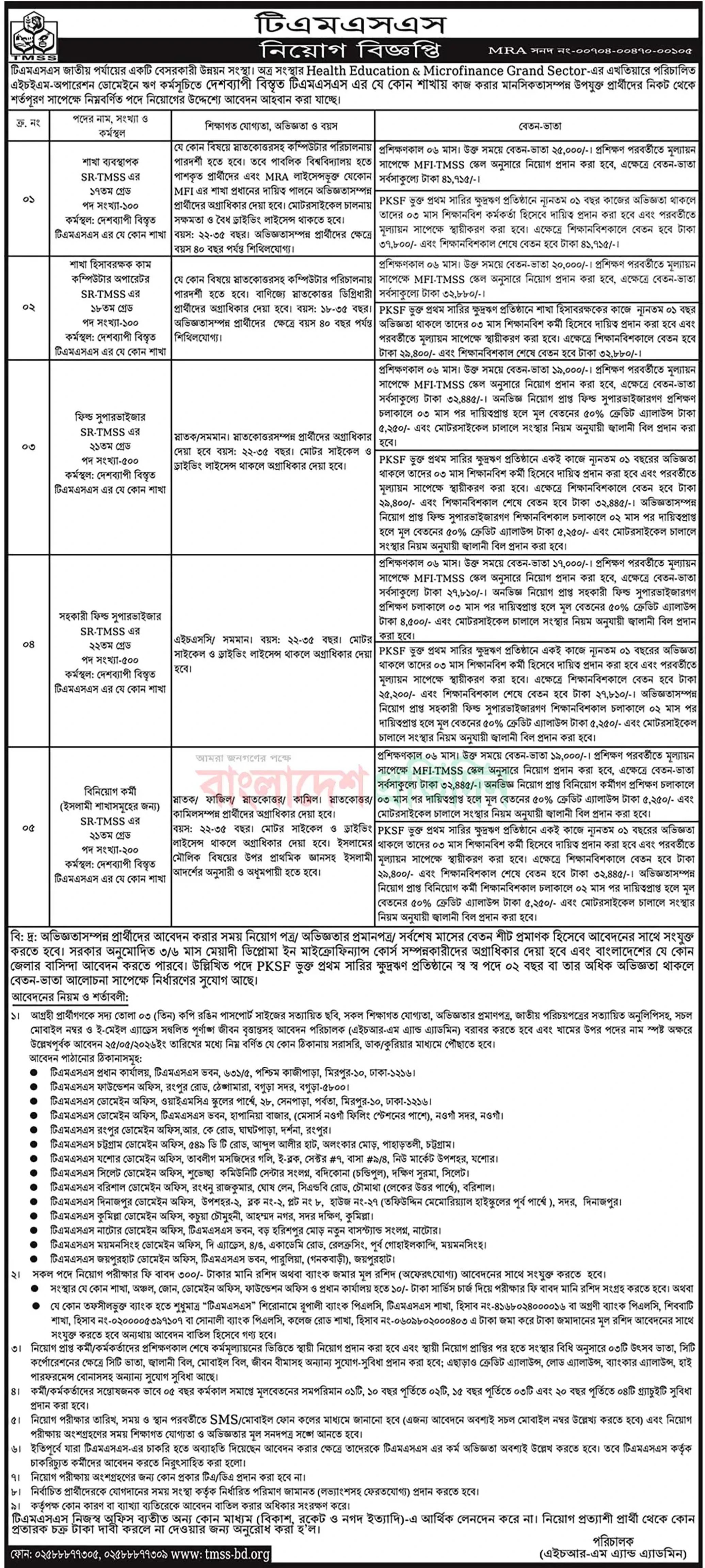 টিএমএসএস নিয়োগ বিজ্ঞপ্তি - Circular 1