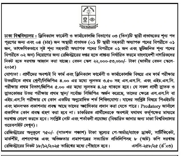 ঢাকা বিশ্ববিদ্যালয় নিয়োগ বিজ্ঞপ্তি - Circular 1