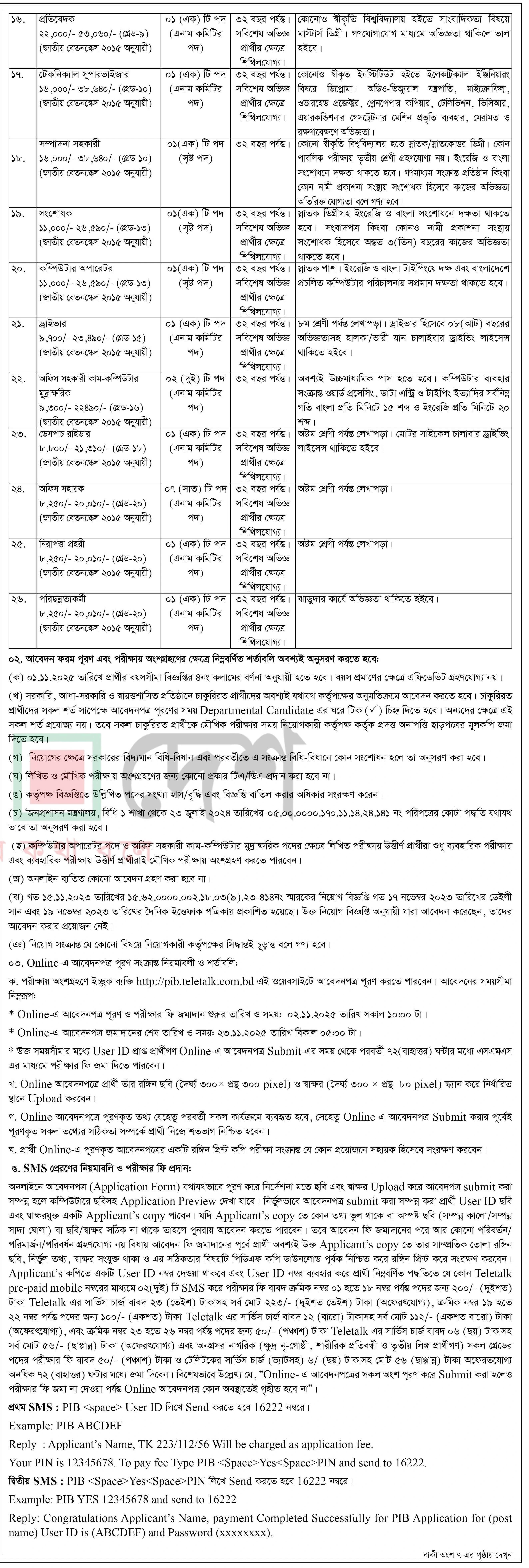 তথ্য ও সম্প্রচার মন্ত্রণালয় নিয়োগ বিজ্ঞপ্তি - Circular 2