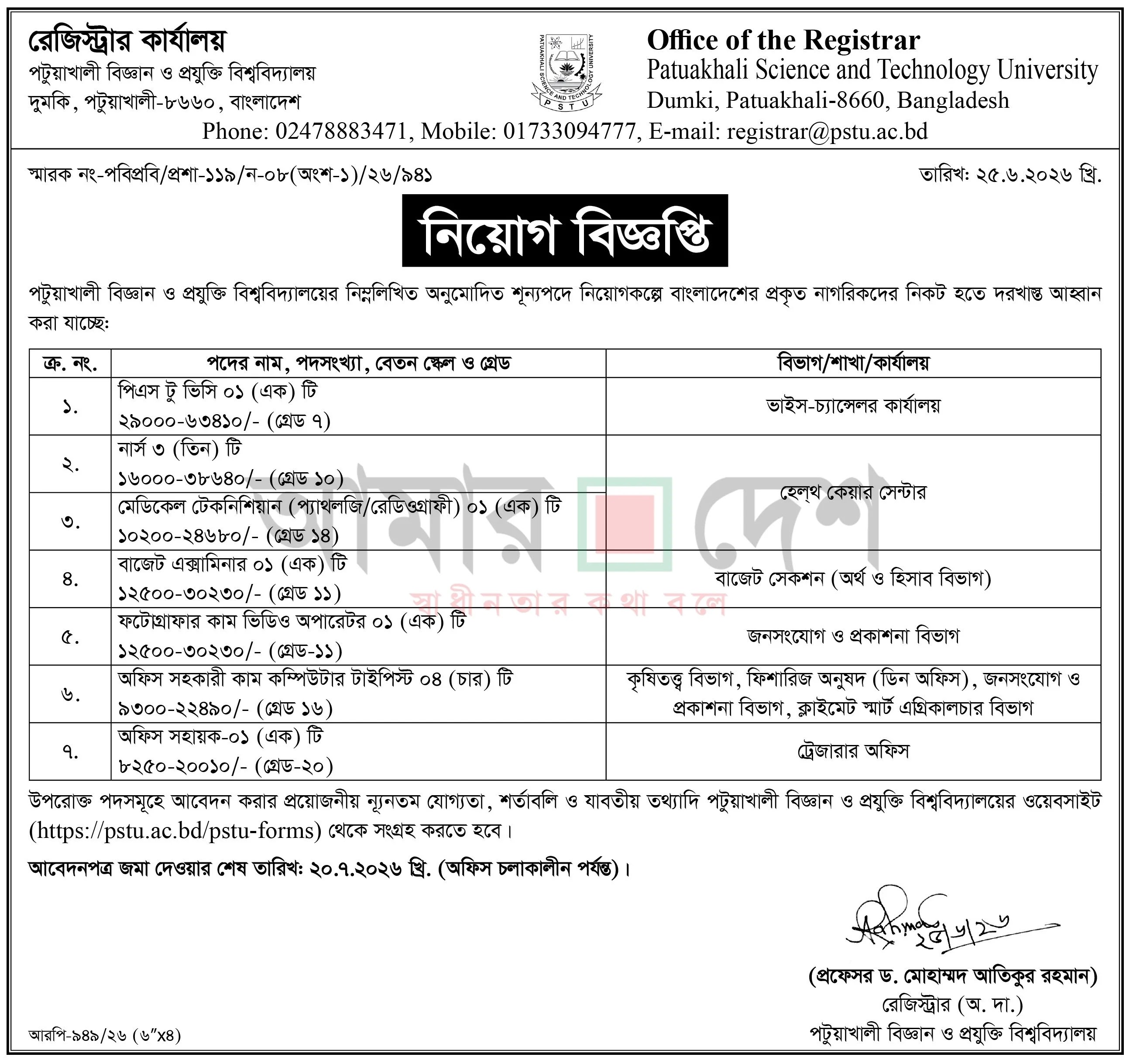 পটুয়াখালী বিজ্ঞান ও প্রযুক্তি বিশ্ববিদ্যালয় নিয়োগ বিজ্ঞপ্তি - Circular 1