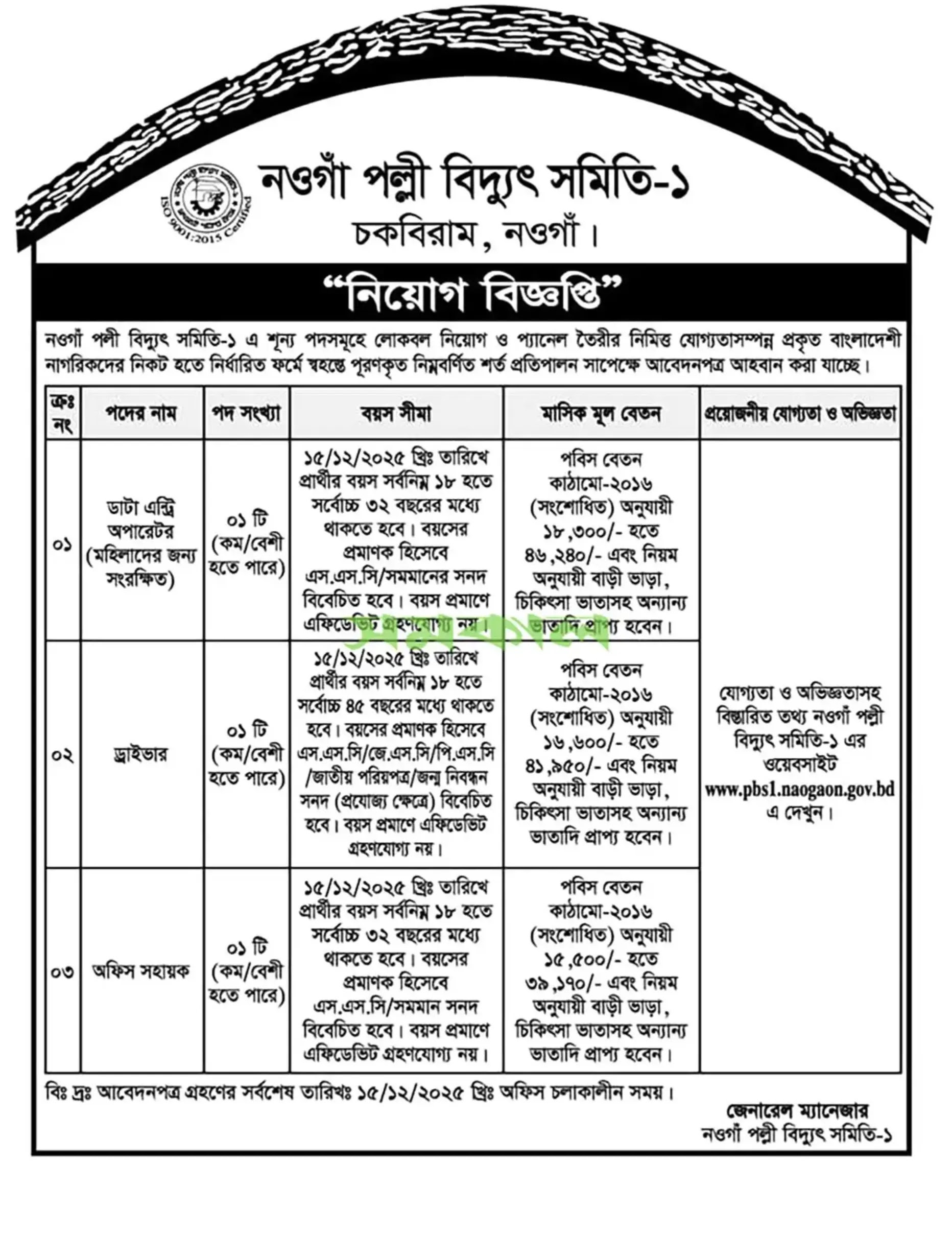 পল্লী বিদ্যুৎ সমিতি নিয়োগ বিজ্ঞপ্তি - Circular 1