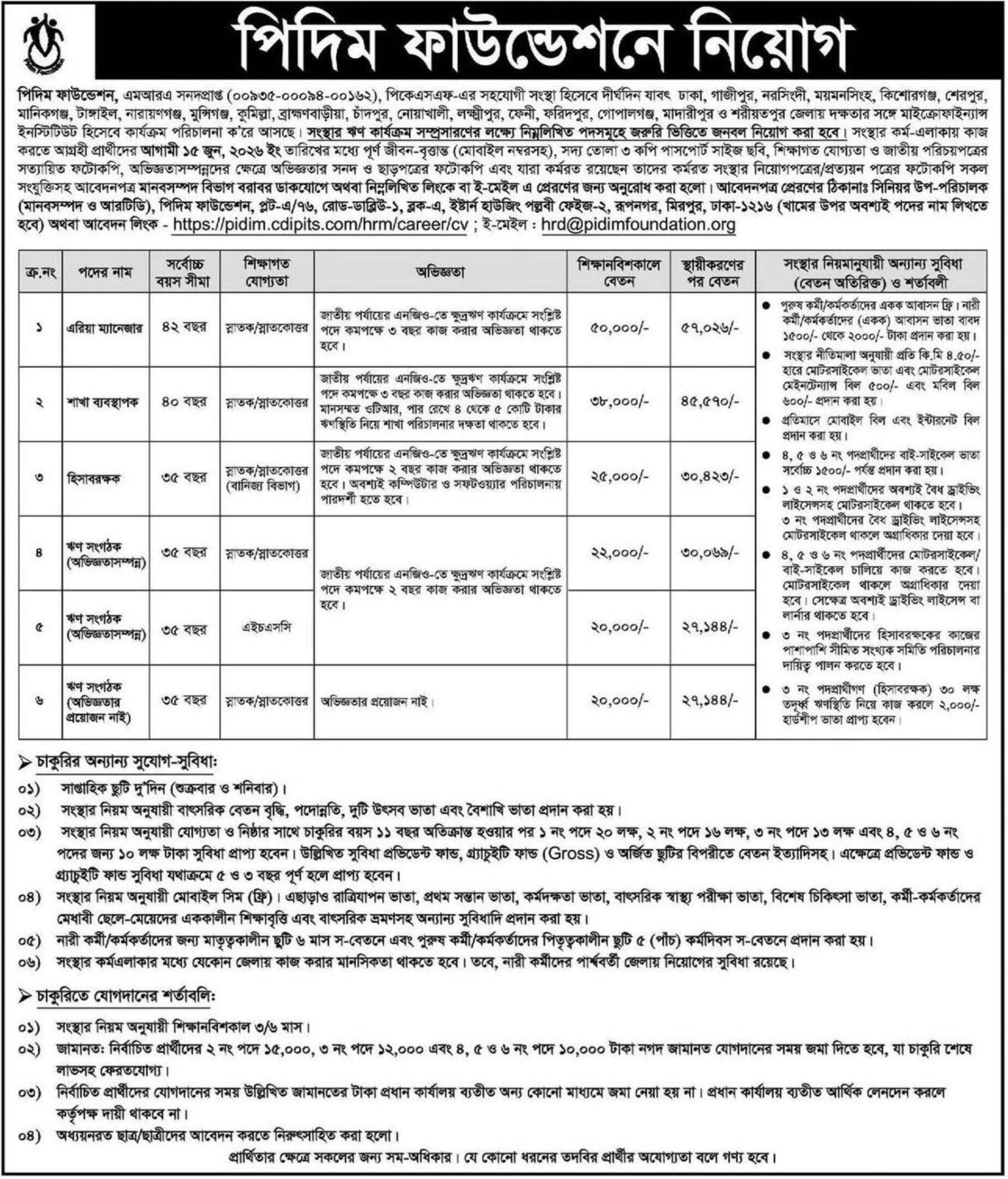 পিদিম ফাউন্ডেশন নিয়োগ বিজ্ঞপ্তি - Circular 1