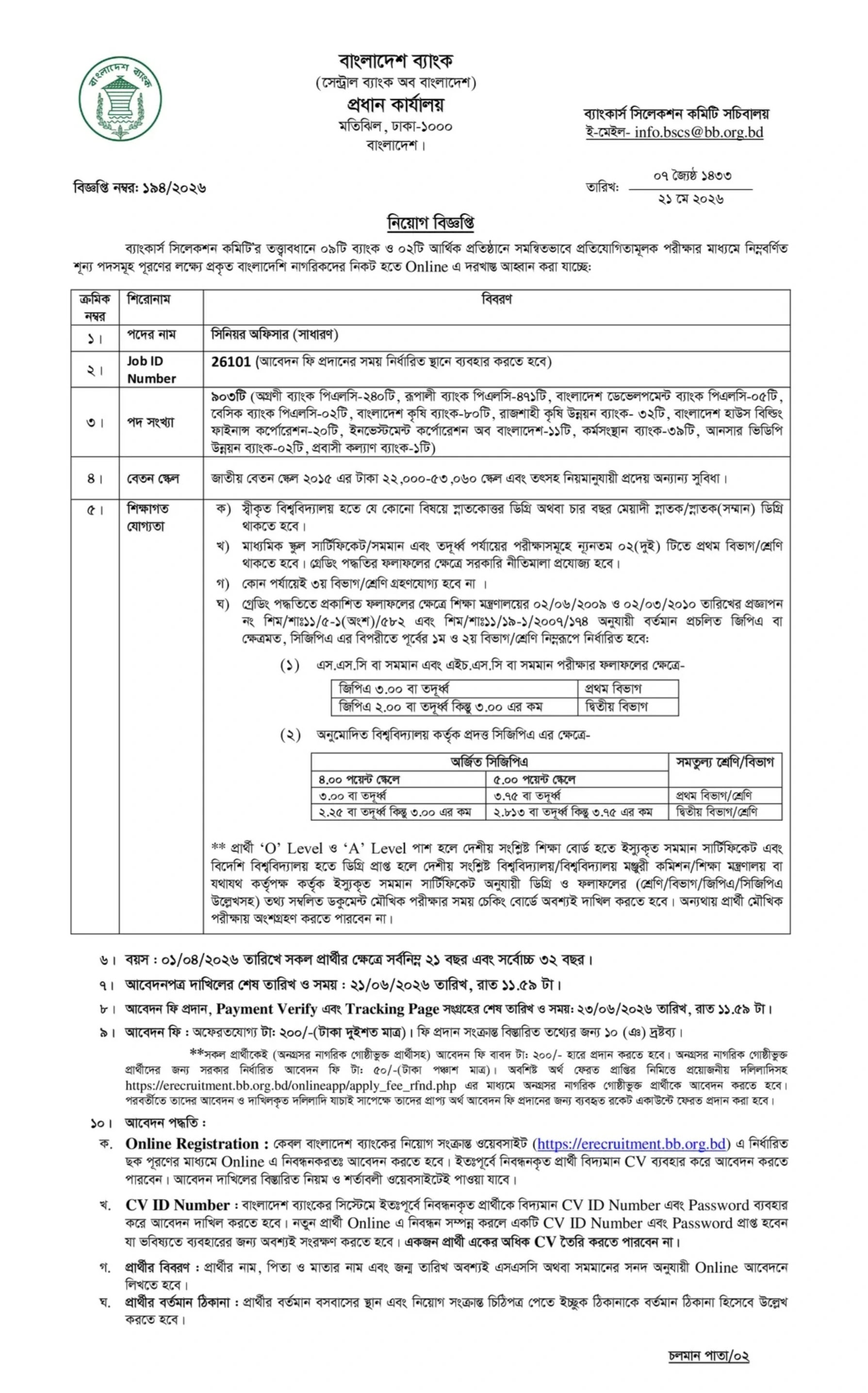 বাংলাদেশ ব্যাংক নিয়োগ বিজ্ঞপ্তি - Circular 1