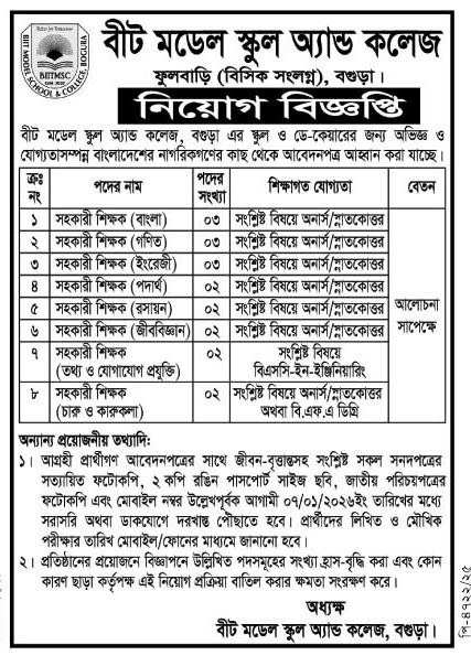 সকল স্কুল এন্ড কলেজ নিয়োগ বিজ্ঞপ্তি - Circular 1