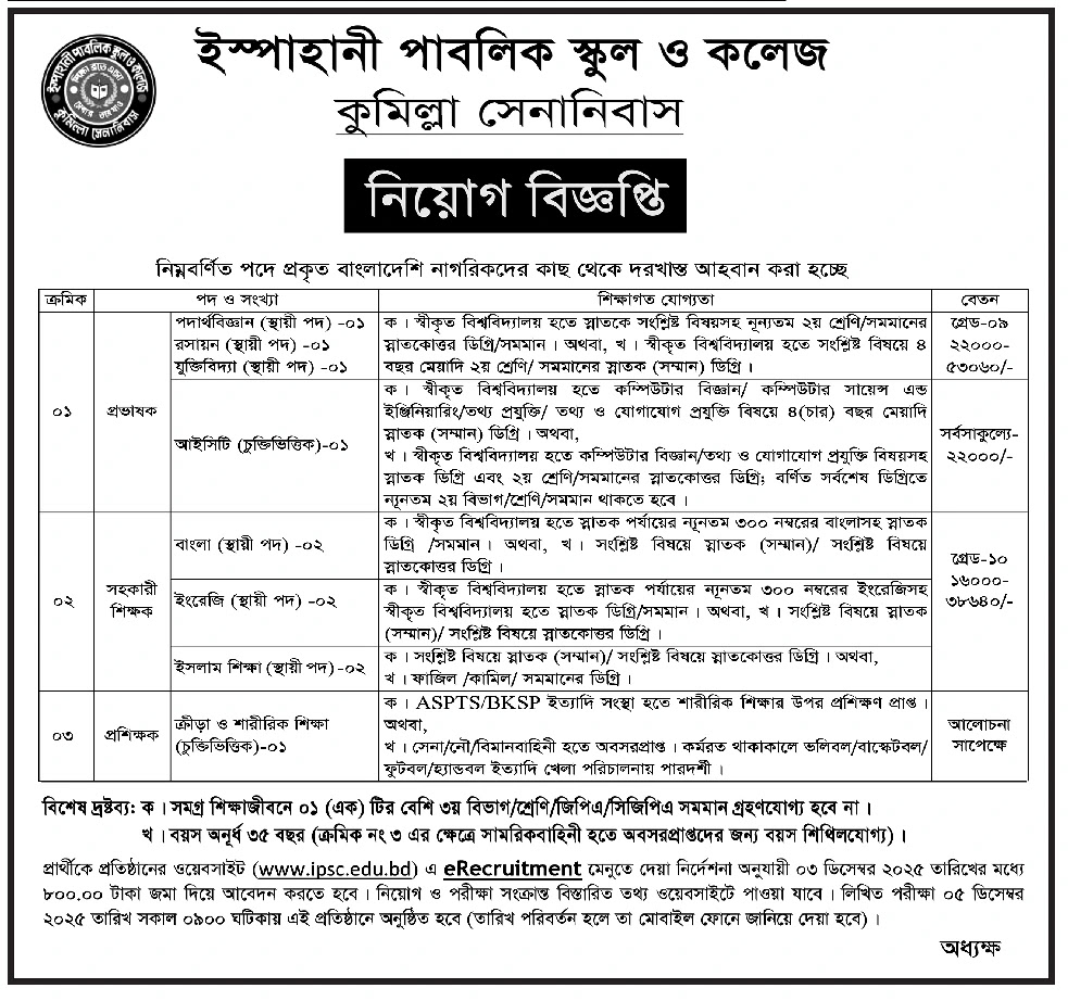 সকল স্কুল এন্ড কলেজ নিয়োগ বিজ্ঞপ্তি - Circular 1