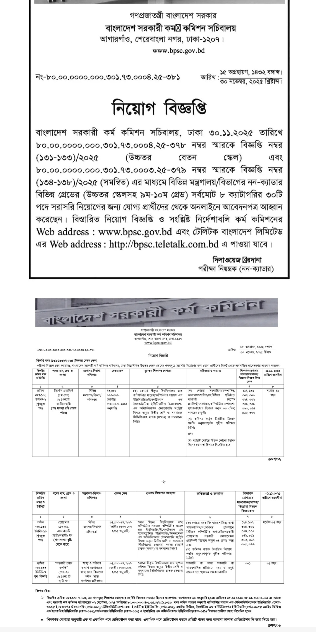 সরকারি কর্ম কমিশন নিয়োগ বিজ্ঞপ্তি - Circular 1
